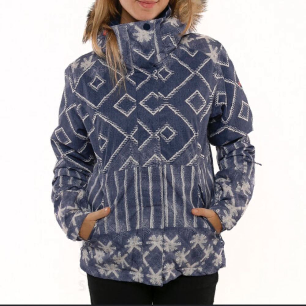 Roxy Blue and White Patterned Ski Jacket